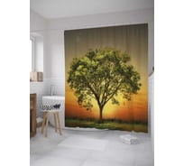 Штора (занавеска) для ванной JoyArty "Одинокое дерево на закате" из сатена, 180х200 см с крючками, sc_27940