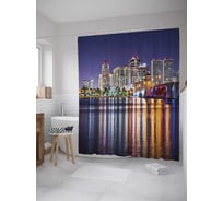 Штора (занавеска) для ванной JoyArty "Отражение огней мегаполиса" из сатена, 180х200 см с крючками, sc_27923