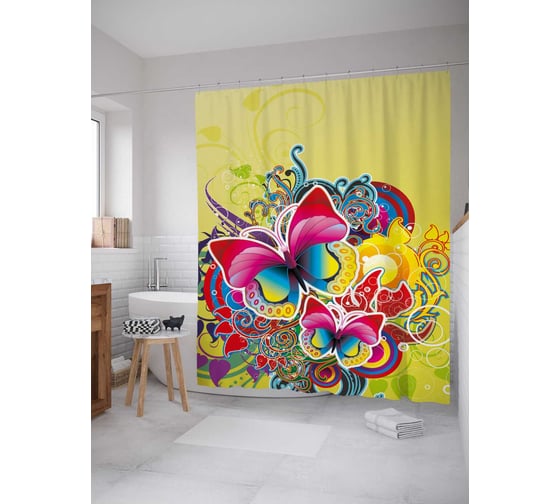 Штора (занавеска) для ванной JoyArty "Яркое настроение" из сатена, 180х200 см с крючками, sc_28213 1