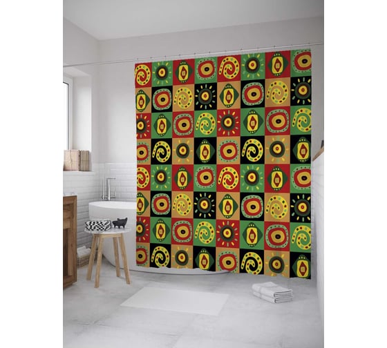 Штора (занавеска) для ванной JoyArty "Индийская мандала рогожка" из сатена, 180х200 см с крючками, sc_28443 1