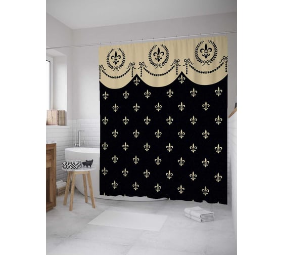 Штора (занавеска) для ванной JoyArty "Геральдика лилии" из сатена, 180х200 см с крючками, sc_27947 1