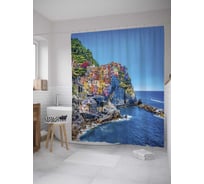 Штора (занавеска) для ванной JoyArty "Город в скале" из сатена, 180х200 см с крючками, sc_10546