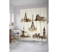 Штора (занавеска) для ванной JoyArty "Достопримечательности стран мира" из сатена, 180х200 см с крючками, sc_28208