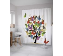 Штора (занавеска) для ванной JoyArty "Бабочкино дерево" из сатена, 180х200 см с крючками, sc_28535