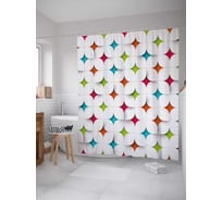 Штора (занавеска) для ванной JoyArty "Разноцветные звезды" из сатена, 180х200 см с крючками, sc_29357