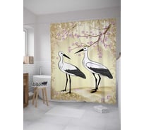Штора (занавеска) для ванной JoyArty "Семья аистов" из сатена, 180х200 см с крючками, sc_27799