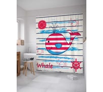 Штора (занавеска) для ванной JoyArty "Полосатый кит" из сатена, 180х200 см с крючками, sc_13698