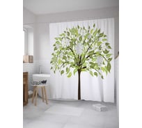 Штора (занавеска) для ванной JoyArty "Цветочное дерево" из сатена, 180х200 см с крючками, sc_28589