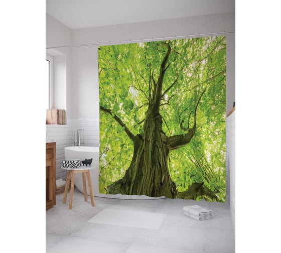 Штора (занавеска) для ванной JoyArty "Многолетнее дерево" из сатена, 180х200 см с крючками, sc_15746 1