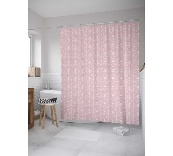 Штора (занавеска) для ванной JoyArty "Монотонные цветы" из сатена, 180х200 см с крючками, sc_28176 1