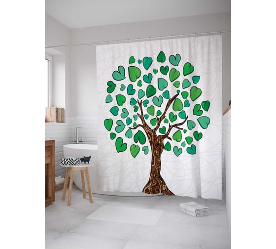 Штора (занавеска) для ванной JoyArty "Оригинальное дерево" из сатена, 180х200 см с крючками, sc_13463 1