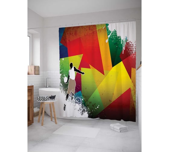 Штора (занавеска) для ванной JoyArty "Баскетбольная фантазия" из сатена, 180х200 см с крючками, sc_16532 1