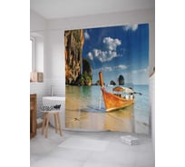 Штора (занавеска) для ванной JoyArty "Прогулочная лодка" из сатена, 180х200 см с крючками, sc_29204