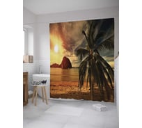 Штора (занавеска) для ванной JoyArty "Пляж при закате" из сатена, 180х200 см с крючками, sc_10056