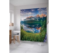 Штора (занавеска) для ванной JoyArty "К горной реке за цветами" из сатена, 180х200 см с крючками, sc_15311