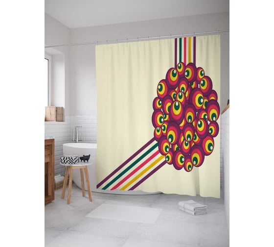 Штора (занавеска) для ванной JoyArty "Радужная медаль" из сатена, 180х200 см с крючками, sc_28163 1