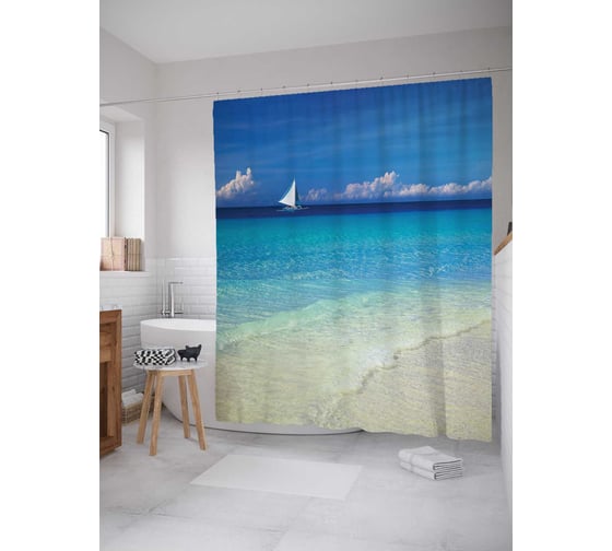 Штора (занавеска) для ванной JoyArty "Неуловимый парусник" из сатена, 180х200 см с крючками, sc_16448 1