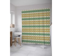 Штора (занавеска) для ванной JoyArty "Горизонтальные полосы с орнаментом" из сатена, 180х200 см с крючками, sc_10198