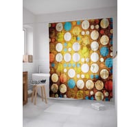 Штора (занавеска) для ванной JoyArty "Винтажные круги" из сатена, 180х200 см с крючками, sc_16388