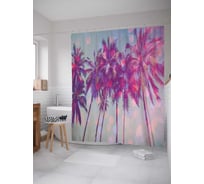 Штора (занавеска) для ванной JoyArty "Пальмовые блики" из сатена, 180х200 см с крючками, sc_29080