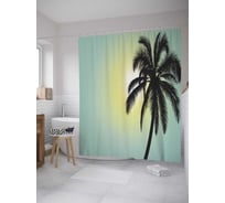 Штора (занавеска) для ванной JoyArty "Одинокая пальма на фоне солнца" из сатена, 180х200 см с крючками, sc_27789