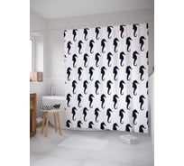 Штора (занавеска) для ванной JoyArty "Силуэты морского конька" из сатена, 180х200 см с крючками, sc_28771