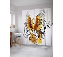 Штора (занавеска) для ванной JoyArty "Феникс на плюще" из сатена, 180х200 см с крючками, sc_29086
