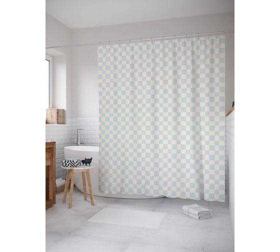 Штора (занавеска) для ванной JoyArty "Клетчатая доска" из сатена, 180х200 см с крючками, sc_28289 1