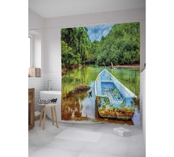 Штора (занавеска) для ванной JoyArty "Разрисованная лодка" из сатена, 180х200 см с крючками, sc_28116 1