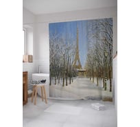 Штора (занавеска) для ванной JoyArty "Зимний париж" из сатена, 180х200 см с крючками, sc_15098