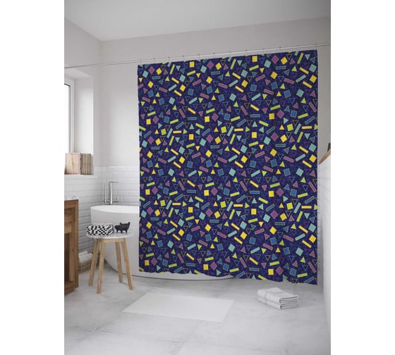 Штора (занавеска) для ванной JoyArty "Разноцветные фигуры" из сатена, 180х200 см с крючками, sc_28019 1