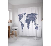 Штора (занавеска) для ванной JoyArty "Орнаменты на материках" из сатена, 180х200 см с крючками, sc_28823