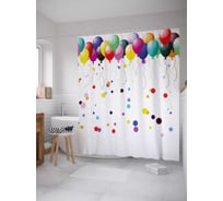 Штора (занавеска) для ванной JoyArty "Летающие шарики" из сатена, 180х200 см с крючками, sc_28068