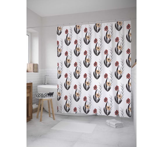 Штора (занавеска) для ванной JoyArty "Полевое двухцветие" из сатена, 180х200 см с крючками, sc_28611