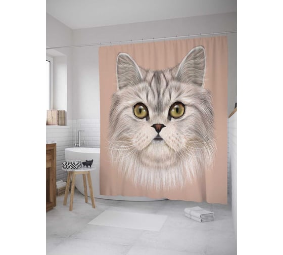 Штора (занавеска) для ванной JoyArty "Следящий взгляд" из сатена, 180х200 см с крючками, sc_28379 1