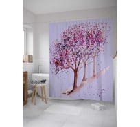 Штора (занавеска) для ванной JoyArty "Сакура на склоне" из сатена, 180х200 см с крючками, sc_27864