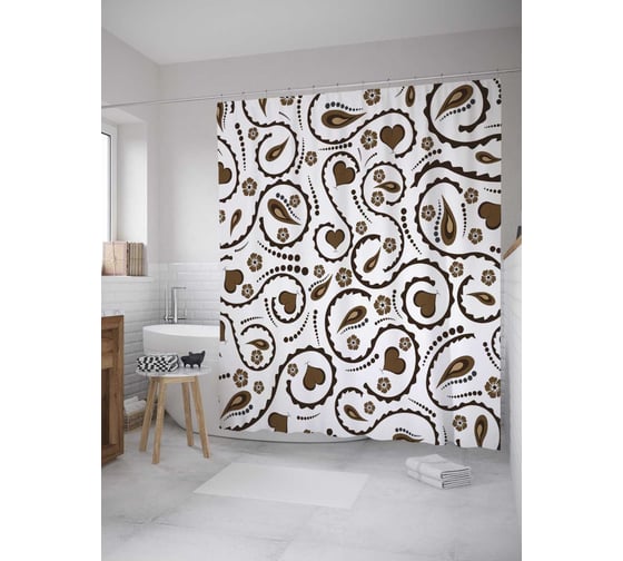 Штора (занавеска) для ванной JoyArty "Завитки пейсли" из сатена, 180х200 см с крючками, sc_28351