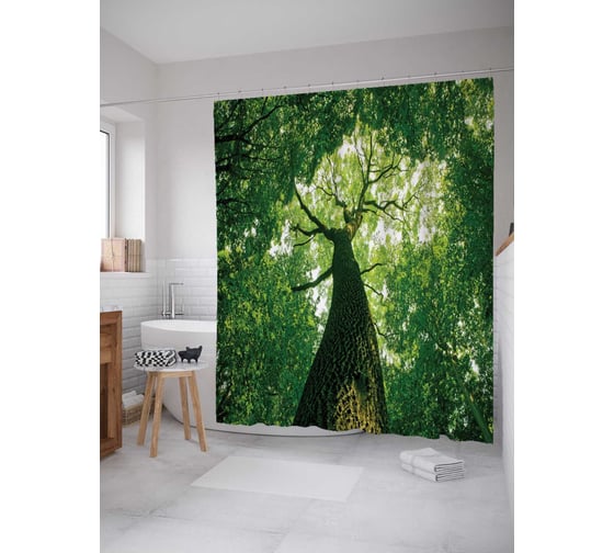 Штора (занавеска) для ванной JoyArty "Солнечное дерево" из сатена, 180х200 см с крючками, sc_15215 1