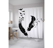 Штора (занавеска) для ванной JoyArty "Птичьи перья" из сатена, 180х200 см с крючками, sc_27978