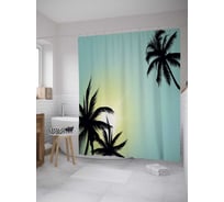 Штора (занавеска) для ванной JoyArty "Пальмы на восходе" из сатена, 180х200 см с крючками, sc_28089