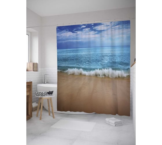 Штора (занавеска) для ванной JoyArty "Быстрые волны" из сатена, 180х200 см с крючками, sc_10219 1