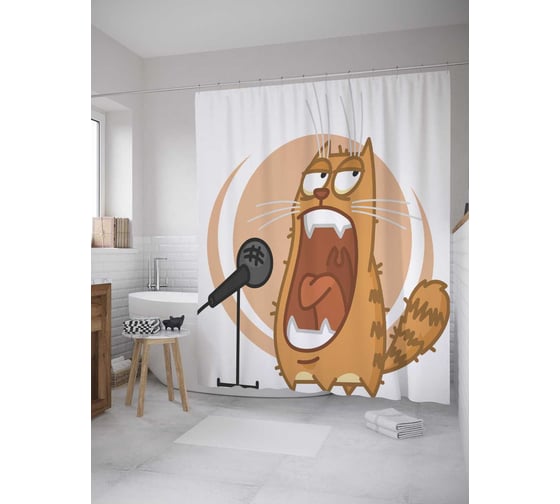 Штора (занавеска) для ванной JoyArty "Ночной солист" из сатена, 180х200 см с крючками, sc_27894 1