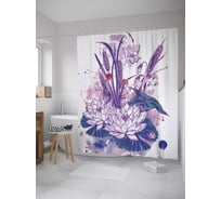 Штора (занавеска) для ванной JoyArty "Болотный букет" из сатена, 180х200 см с крючками, sc_28576