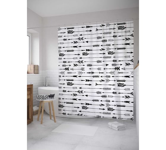 Штора (занавеска) для ванной JoyArty "Полосы со стрелами" из сатена, 180х200 см с крючками, sc_10310 1