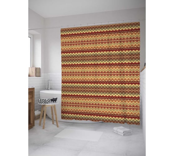 Штора (занавеска) для ванной JoyArty "Полосы с орнаментом" из сатена, 180х200 см с крючками, sc_10191 1