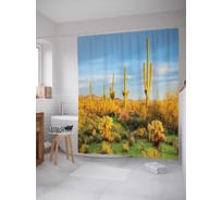 Штора (занавеска) для ванной JoyArty "Солнечные кактусы" из сатена, 180х200 см с крючками, sc_15711