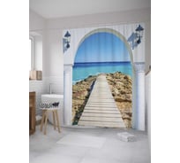 Штора (занавеска) для ванной JoyArty "Арка на побережье" из сатена, 180х200 см с крючками, sc_11835