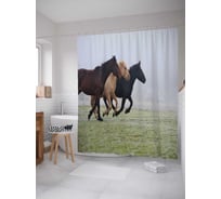 Штора (занавеска) для ванной JoyArty "Лошади стремятся к цели" из сатена, 180х200 см с крючками, sc_16148