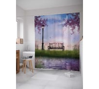 Штора (занавеска) для ванной JoyArty "Посидим на лавочке под луной" из сатена, 180х200 см с крючками, sc_16197