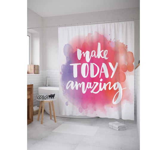 Штора (занавеска) для ванной JoyArty "Сделай сегодня удивительным" из сатена, 180х200 см с крючками, sc_16000 1